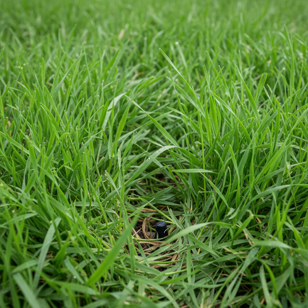 Sprinkler head buried under overgrown grass